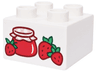 Duplo, Brick 2 x 2 with Red and Bright Green Strawberries and Jam Jar Pattern