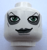 Minifigure, Head Female Dark Bluish Gray Thin Eyebrows, Eye Shadow and Lips, Black Eyelashes, Large Green Eyes, Light Bluish Gray Cheek Lines and Chin Dimple, Wide Lopsided Grin Pattern