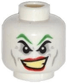 Minifigure, Head Green Eyebrows, Light Bluish Gray Eye Shadow, Cheek Lines and Dimples, Red Lips, Large Lopsided Open Mouth Smile with Bright Light Yellow Teeth Pattern