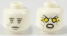 Minifigure, Head Dual Sided Alien with Light Bluish Gray Crack in Right Cheek, Neutral / Angry with Yellow Electricity in Eyes Pattern