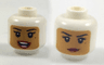 Minifigure, Head Dual Sided Female Balaclava with Medium Nougat Face, Black Eyebrows, Eyelashes, Beauty Mark, Dark Red Lips, Open Mouth Smile with Top Teeth and Bright Pink Tongue / Lopsided Grin Pattern