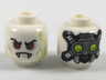 Minifigure, Head Alien Vampire with Red Eyes, Light Bluish Gray Cheek Lines and Eye Shadow, Lime Circuitry, Cybernetic Implants, and Closed Mouth with Fangs Pattern