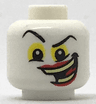 Minifigure, Head Black Eyebrows, Yellow Around Eyes and Wide Crooked Grin with Red Lips and Yellowish Green Teeth Pattern (The Joker)
