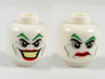 Minifigure, Head Dual Sided Green Eyebrows, Light Bluish Gray Eye Shadow, Cheek Lines and Dimples, Red Lips, Large Open Mouth Smile with Bright Light Yellow Teeth / Angry Frown Pattern