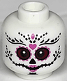 Minifigure, Head Alien Female La Catrina with Black Eyebrows, Triangular Nose, Stitched Mouth, Dark Red Eyes, Dark Pink Lips and Heart Pattern (BAM)