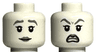 Minifigure, Head Dual Sided Female Silver Eyebrows and Lips, Smile / Angry with Open Mouth and Raised Eyebrows Pattern