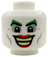Minifigure, Head Green Eyebrows, Red Lips, Light Bluish Gray Eye Shadow and Cheek Lines, Open Mouth Smile with Bright Light Yellow Teeth Parted Pattern (The Joker)