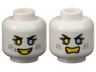 Minifigure, Head Dual Sided Female Black Eyebrows, Eyelashes, Yellow Right Eye, Bright Light Blue Left Eye, Light Bluish Gray Eye Shadow and Spots, Open Mouth Smile with Teeth / Angry Bared Teeth Pattern