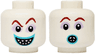 Minifigure, Head Dual Sided Alien Dark Red Eyebrows, Lavender Sunken Eyes, Medium Azure Lips, Grin with Pointed Teeth / Surprised Open Mouth Pattern
