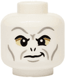 Minifigure, Head Alien with HP Voldemort Black Eyebrows and Nostrils, Light Bluish Gray Wrinkles, Dark Tan and Tan Eye Shadow, Smirk Pattern