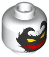 Minifigure, Head Alien with Black Face with Tendrils, Yellow Eyes, Wide Red Open Mouth Smile with Sharp Teeth Pattern