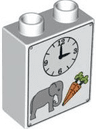 Duplo, Brick 1 x 2 x 2 with Clock, Elephant and Carrots Pattern