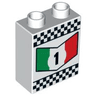 Duplo, Brick 1 x 2 x 2 with '1' in Green, White and Red Chevron and Checkered Border Pattern