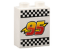 Duplo, Brick 1 x 2 x 2 with '95' on Lightning Bolt, Black Checkered Pattern