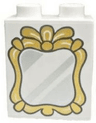 Duplo, Brick 1 x 2 x 2 with Silver Mirror and Gold Frame Pattern