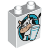 Duplo, Brick 1 x 2 x 2 with Cow and Glass of Milk Pattern