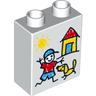 Duplo, Brick 1 x 2 x 2 with Sun, House, Boy and Dog Pattern