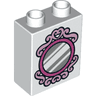Duplo, Brick 1 x 2 x 2 with Silver Mirror and Magenta Frame Pattern