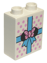 Duplo, Brick 1 x 2 x 2 with Bright Pink Polka Dots and Medium Azure Gift Wrap with Black and Dark Pink Minnie Mouse Ears and Bow Pattern