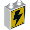 Duplo, Brick 1 x 2 x 2 with Black Lightning Bolt on Yellow Sign on One Side, Dinosaur Eggs on Other Side Pattern