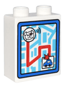 Duplo, Brick 1 x 2 x 2 with Map of Town with Blue Police Car, White Dog, and Red Route Pattern