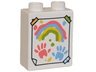 Duplo, Brick 1 x 2 x 2 with Painting with Coral, Medium Blue, Yellow, and Lime Rainbow, Hand Prints, and Splotches, Taped on Wall Pattern
