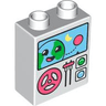 Duplo, Brick 1 x 2 x 2 with Earth with Face, Yellow Moon, Coral Circle and Steering Wheel, Throttle Lever and Lights Pattern