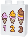 Duplo, Brick 1 x 2 x 2 with Numbers 1, 2, 3, Tan Ice Cream Cones, Bright Pink, Bright Light Orange and Medium Nougat Soft Serve Swirls Pattern