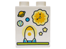 Duplo, Brick 1 x 2 x 2 with Bright Light Yellow Stars, Planets, Clock, Bright Light Orange and Medium Azure Space Rocket on Lime Shelf Pattern