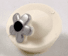 Minifigure, Hat with Small Pin, Pillbox Hat with Flower with Black Center and Silver Petals Pattern