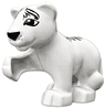 Duplo Cat, Large, Baby Cub, Raised Paw (Tiger) with White Muzzle, Black Eyes, Nose and Stripes Pattern