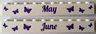 Brick 1 x 10 with Dark Purple 'May' and 'June' Pattern on Opposite Sides