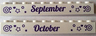 Brick 1 x 10 with Dark Purple 'September' and 'October' Pattern on Opposite Sides