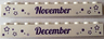 Brick 1 x 10 with Dark Purple 'November' and 'December' Pattern on Opposite Sides