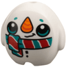 Minifigure, Utensil Pillow Plush Toy with Snowman with Black Buttons, Eyes and Mouth, Dark Orange and Orange Nose, Dark Turquoise and Red Scarf Pattern