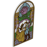 Glass for Door Frame 1 x 6 x 7 Arched with Notches and Rounded Pillars with Stained Glass Rose, Prince and Princess Pattern