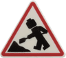 Road Sign 2 x 2 Triangle with Open O Clip with Minifigure Worker and 1 Pile Pattern