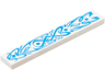 Tile 1 x 6 with Dark Azure Flowery Filigree with Dots and Curved Lines Pattern