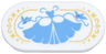 Tile, Round 2 x 4 Oval with Medium Blue Ball Gown, Birds, and Ribbons, Gold Border and Sparkles Pattern