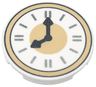 Tile, Round 3 x 3 with Clock Face with Tan Border, Dark Silver Hands, and Silver Time Indicators Pattern