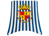 Cloth Sail Main with Blue Stripes, Red and Yellow Crown and Shield Pattern