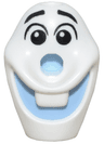 Minifigure, Head, Modified Olaf with Hole on Top with Molded Bright Light Blue Mouth and Nose and Printed Black Raised Eyebrows and Eyes with Glints to Right Pattern
