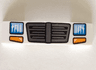 Slope, Curved 4 x 1 x 2/3 Double with Metallic Silver Grille, Blue Headlights, and Orange Turn Lights Pattern
