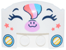 Wedge 3 x 4 x 2/3 Triple Curved with Unicorn Face with Medium Azure, Bright Pink and Coral Hair and Nose, Dark Blue Eyes and Yellow Headlights Pattern