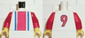 Torso Soccer Vertical Red and Blue Stripes and Number 9 on Back Pattern / Red Arms / Yellow Hands