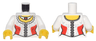Torso Female Corset with Ruffled Collar, Red Side Panels, and Light Bluish Gray Filigree, Necklace with Round Jewel, Yellow Neck Pattern / White Arms / Yellow Hands