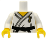 Torso Karate Uniform with Twisted Snakes Logo, Black Belt with Knot, Yellow Neck Pattern / White Arms / Yellow Hands