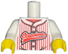 Torso Baseball Jersey with Vertical Red Stripes, Buttons, and 'Clutchers' Logo Pattern / White Arms / Yellow Hands