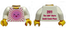 Torso Shirt with Bright Pink and Dark Pink Sun with Face with Red Open Mouth Smile, Yellow Neck, '2011 The LEGO Store South Coast Plaza' on Back Pattern / White Arms / Yellow Hands