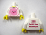 Torso Shirt with Bright Pink and Dark Pink Sun with Face with Red Open Mouth Smile, Yellow Neck, '2011 The LEGO Store Beachwood, OH' on Back Pattern / White Arms / Yellow Hands